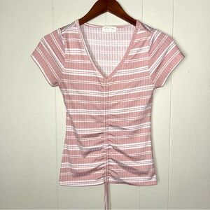 Pink Striped Adjustable V-Neck Top‎